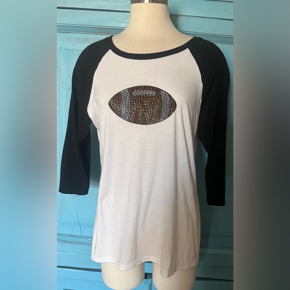 Black and White Raglan Top with Sparkle  Football Design